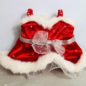 Build A Bear Red CHRISTMAS Sequin Pearls Faux Fur DRESS Accessory BABW 2011